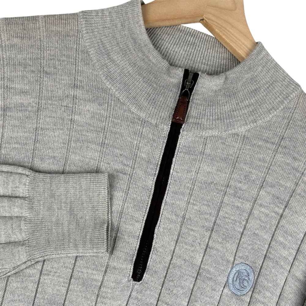 Peter‎ Millar Flex Sweater Mens Medium Gray Merino Wool Mock Neck 1/4 Zip